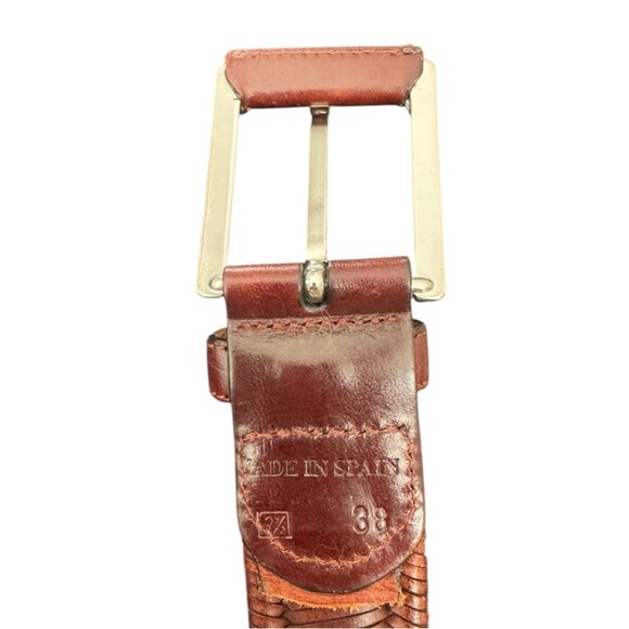 Woven Leather Belt - MONGE - Handmade shoes from Majorca Brown Men’s Woven Leather Belt Sz 38 Made in Spain No Holes Adjustable Classic